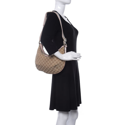 Gucci Monogram Web Medium Half Moon Hobo Blue Pink 2 of 15