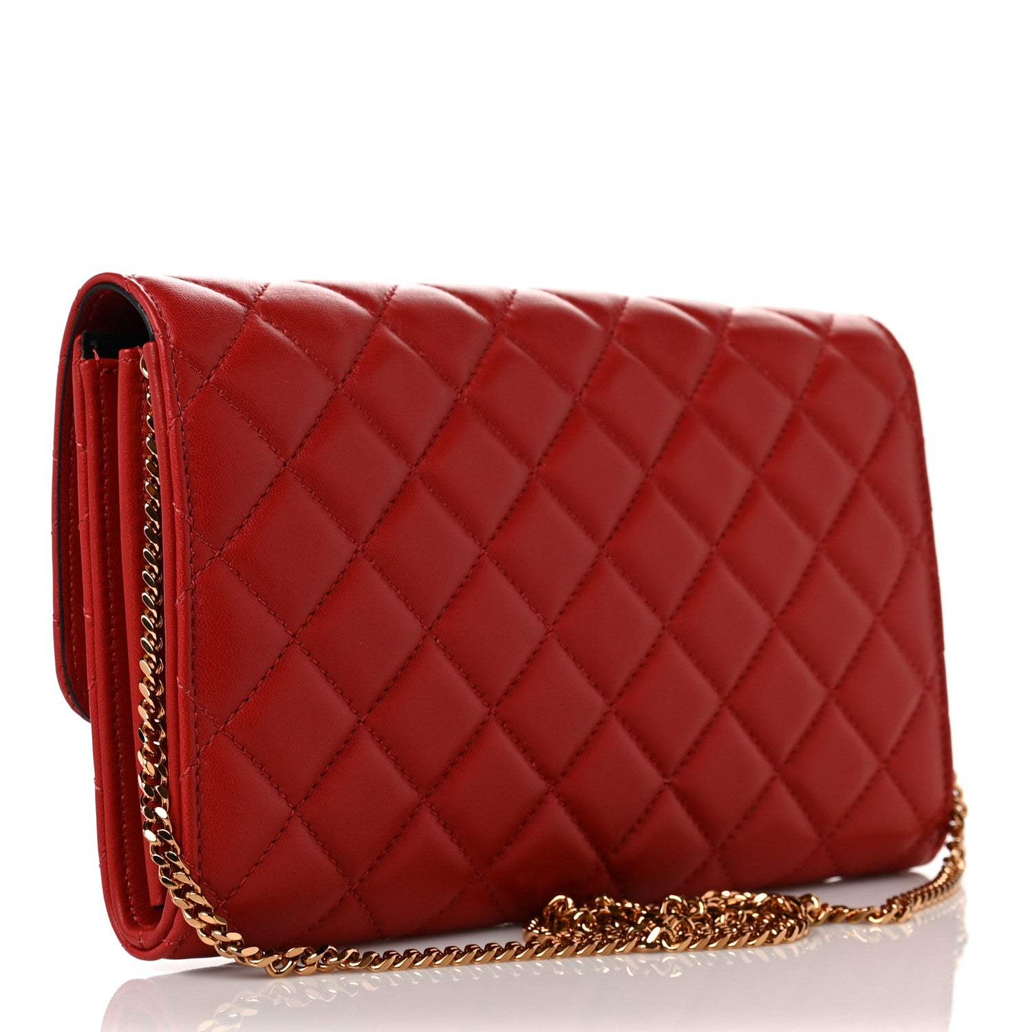Versace Lambskin Quilted Medusa Wallet On Chain Crossbody Red 2 of 7