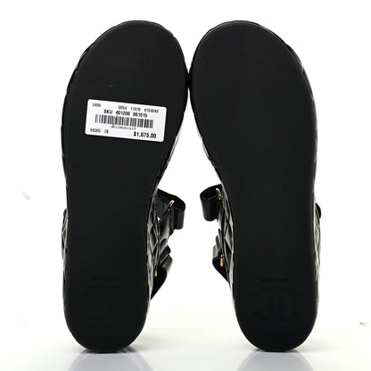 Chanel Shiny Calfskin Logo Platform Sandals 37 Black 4 of 6