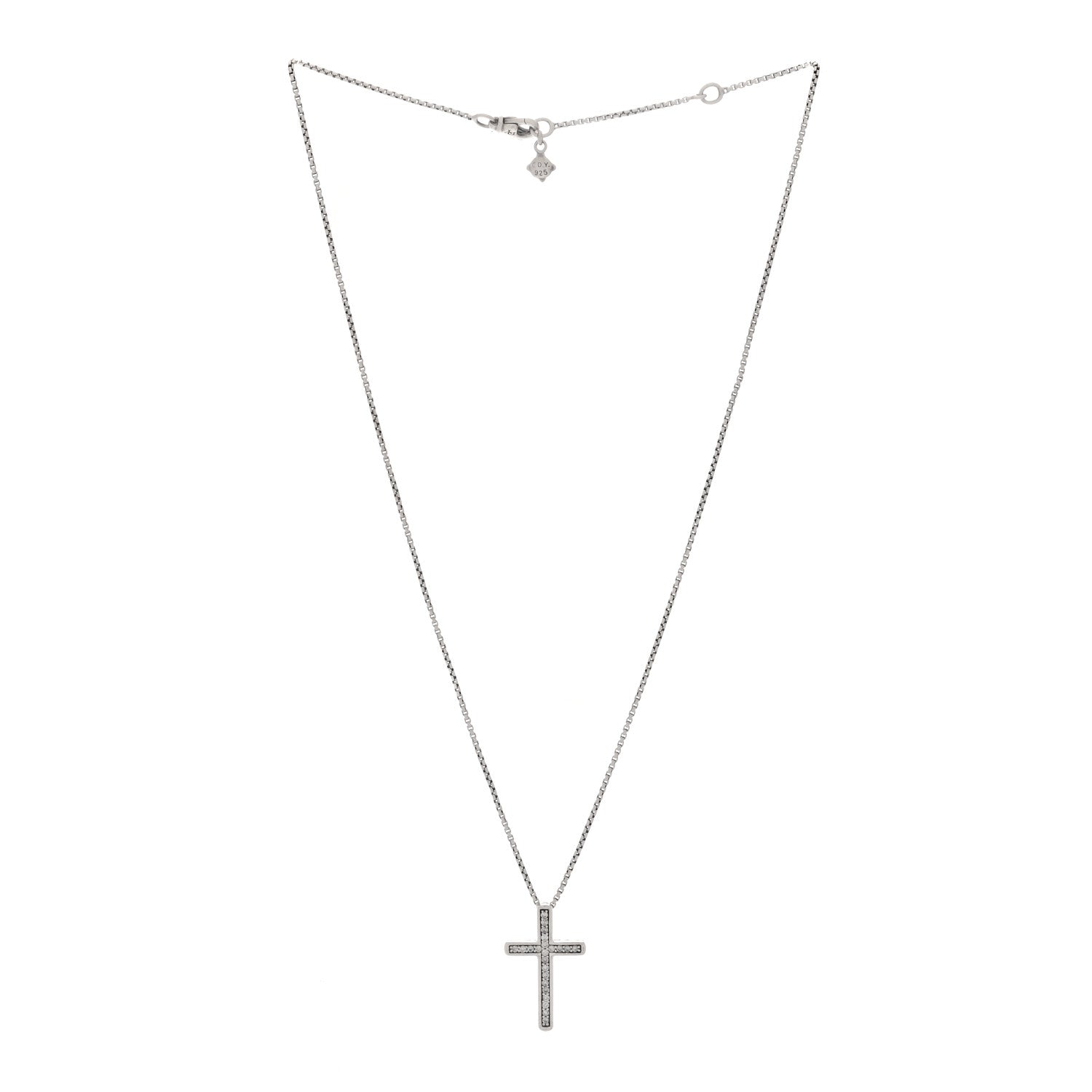 David Yurman Sterling Silver Diamond 15mm Pave Cable Cross Pendant Necklace 3 of 5