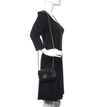 Gucci Calfskin Matelasse Super Mini GG Marmont Shoulder Bag Black 2 of 12