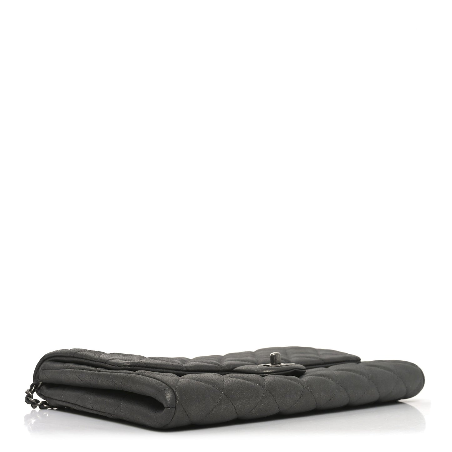 Metallic Lambskin Quilted Clutch With Chain Flap Dark Grey