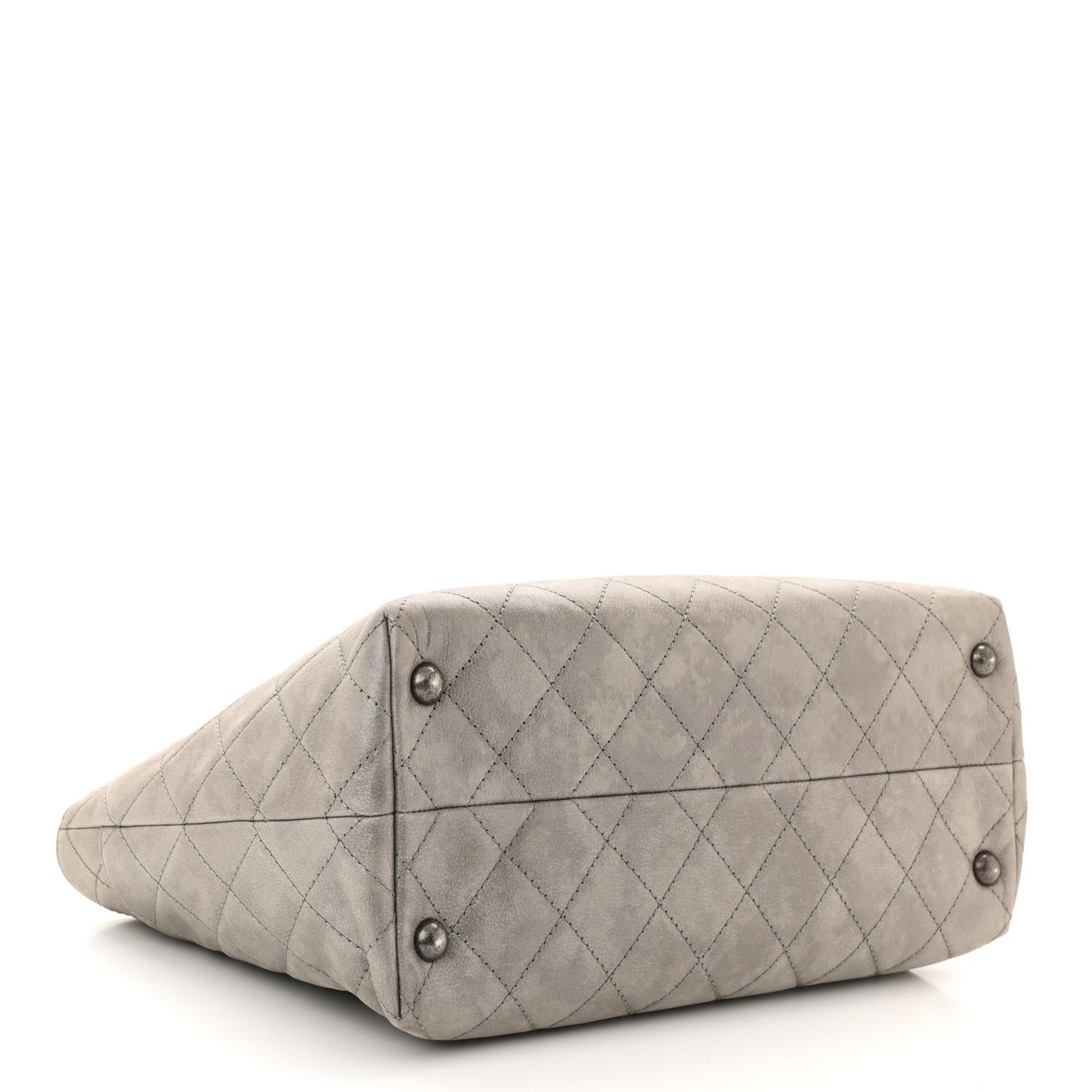 Metallic Calfskin Quilted Small Shopping In Chains Tote Silver