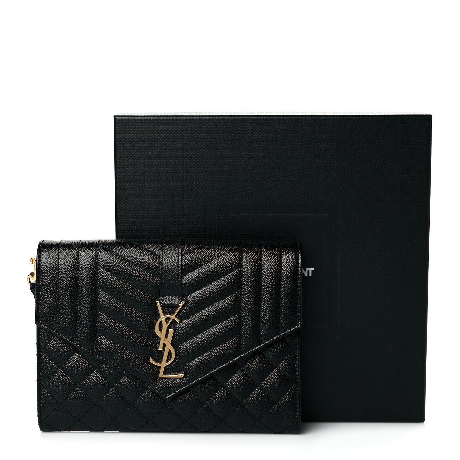 Saint Laurent Grain De Poudre Textured Mixed Matelasse Triquilt Monogram Clutch Black 11 of 11