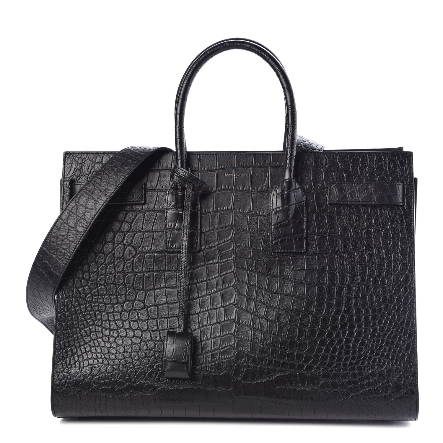 Saint Laurent Calfskin Crocodile Embossed Large Sac De Jour Carryall Black 1 of 10