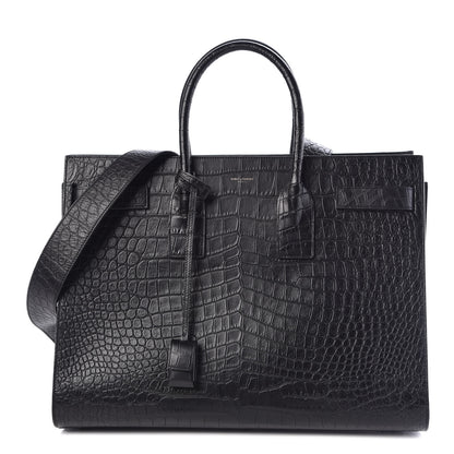 Saint Laurent Calfskin Crocodile Embossed Large Sac De Jour Carryall Black 1 of 10