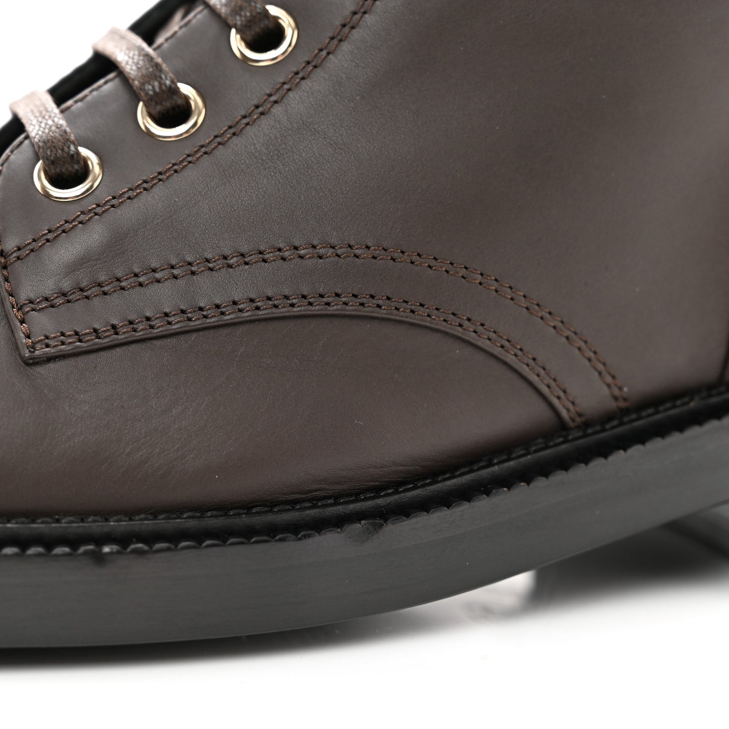 Shiny Calfskin Lace Up Combat Boots 38.5 Dark Brown Black