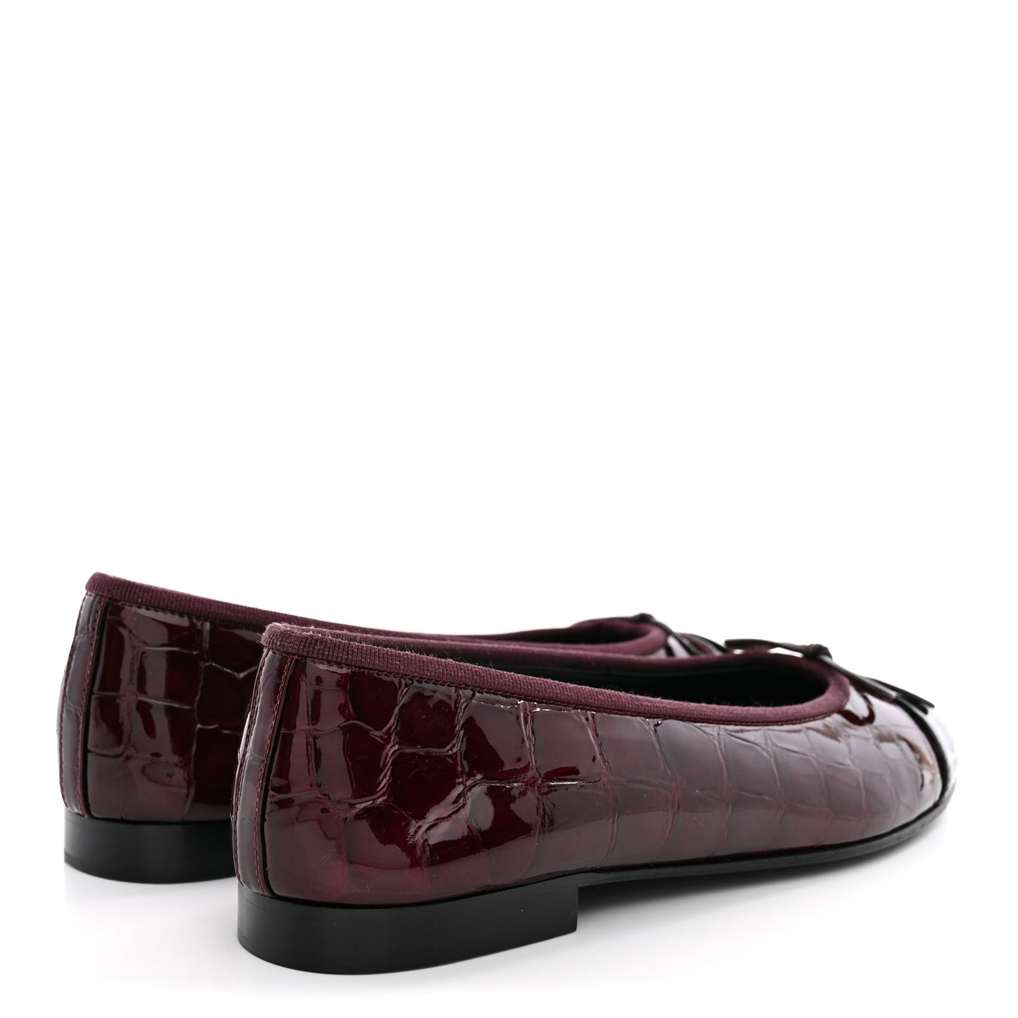 Patent Calfskin Crocodile Embossed Cap Toe CC Ballerina Flats 37.5 Dark Burgundy Black