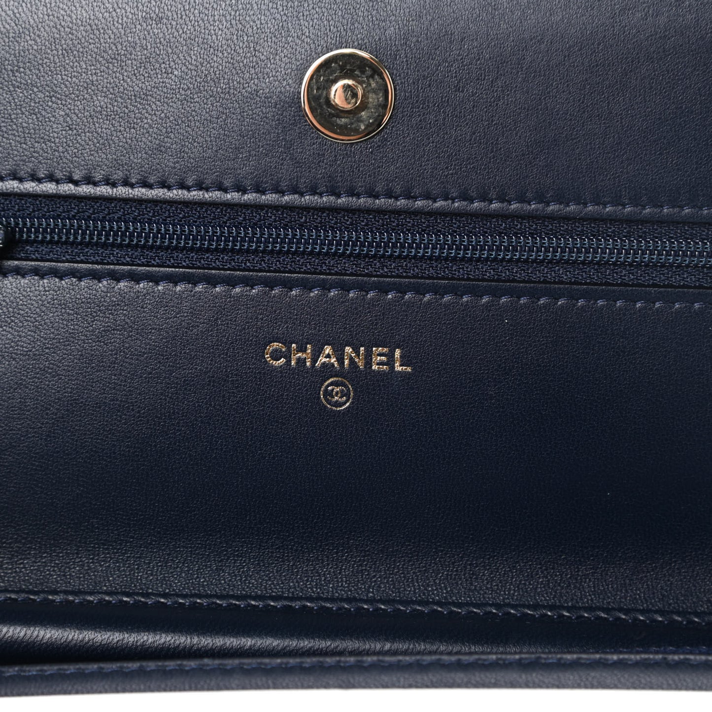 Lambskin Quilted Chain Around Wallet On Chain WOC Navy Blue
