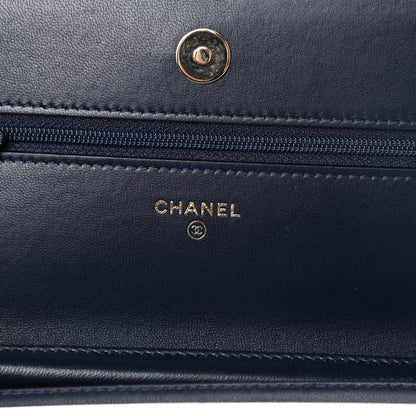 Chanel Lambskin Quilted Chain Around Wallet On Chain WOC Navy Blue 6 of 13