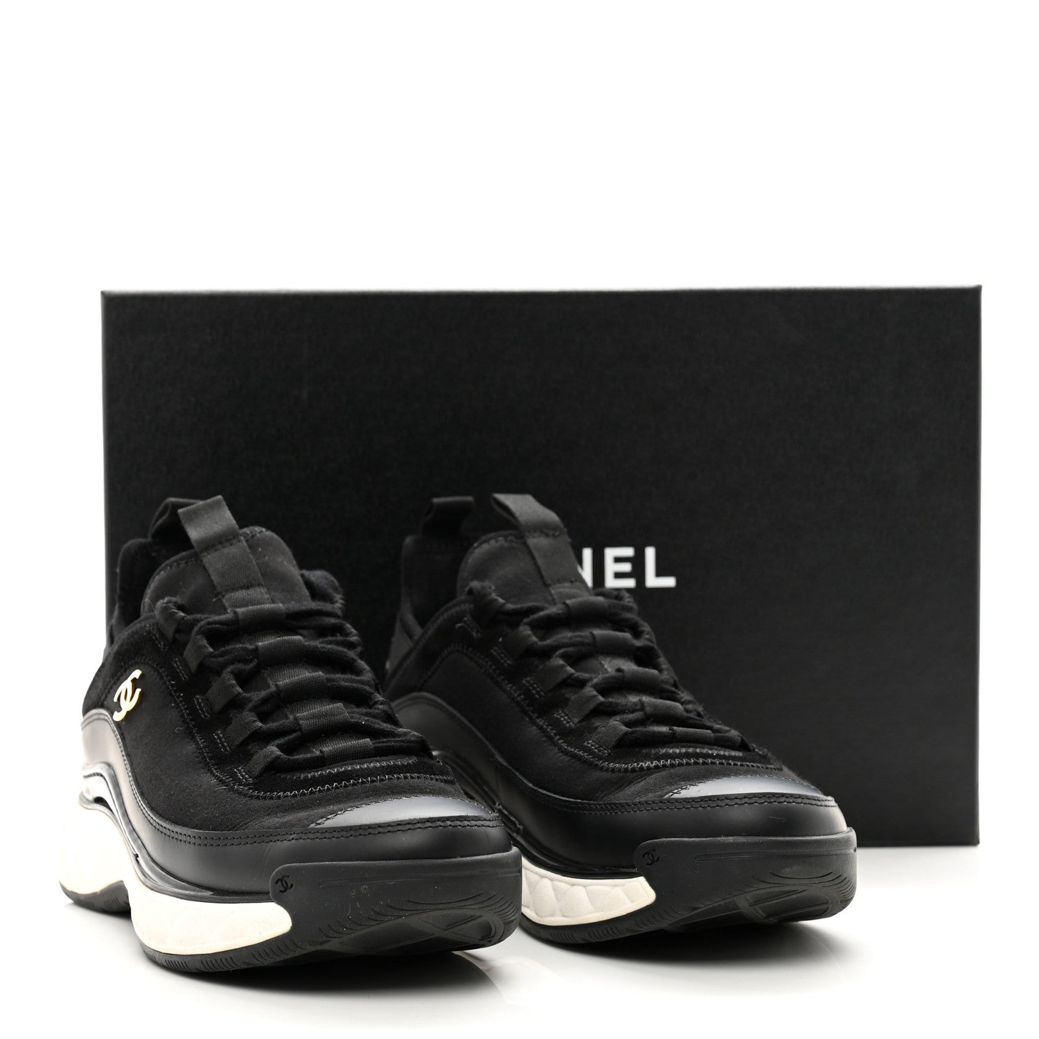 Chanel Velvet Calfskin Mixed Fibers CC Sneakers 36.5 Black 10 of 10