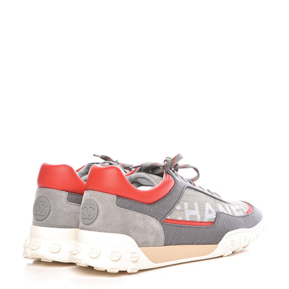 Chanel Nylon Calfskin Suede Mens CC Sneakers 45 Grey Red 4 of 11