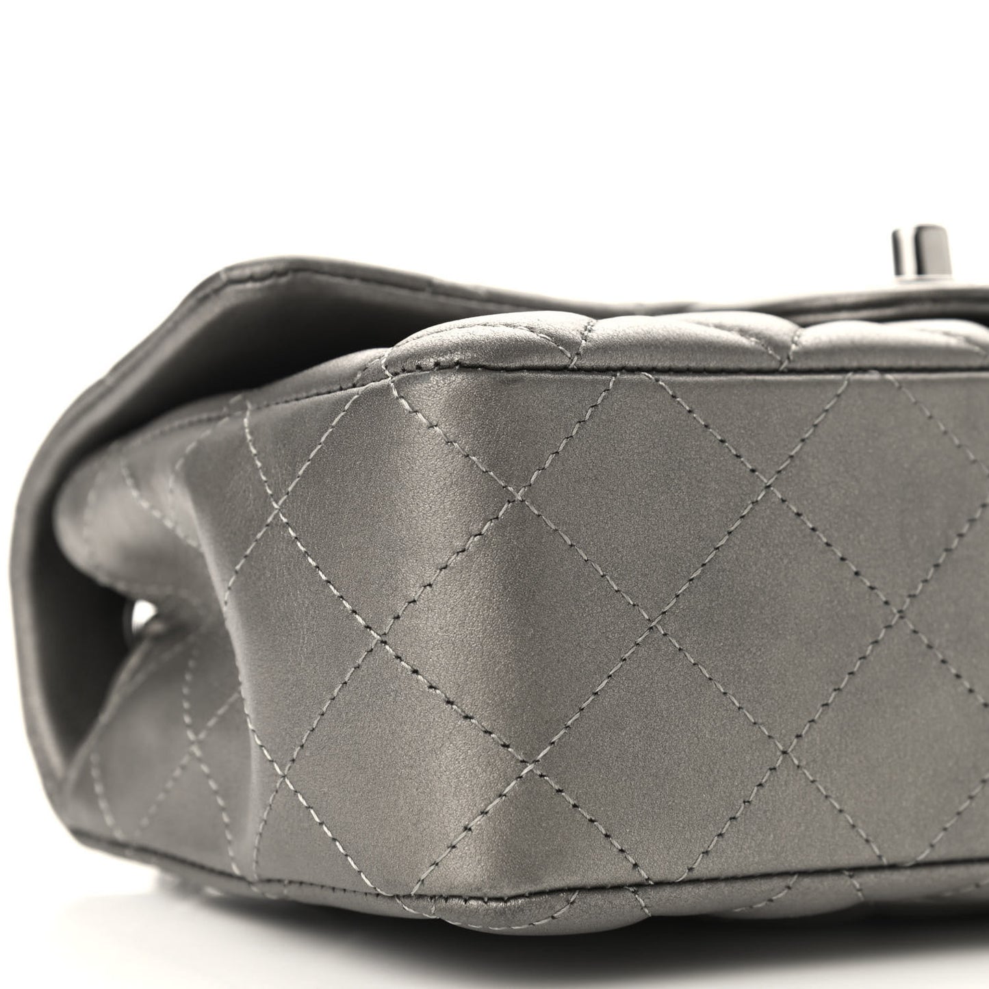 Metallic Calfskin Quilted Mini Rectangular Flap Ruthenium