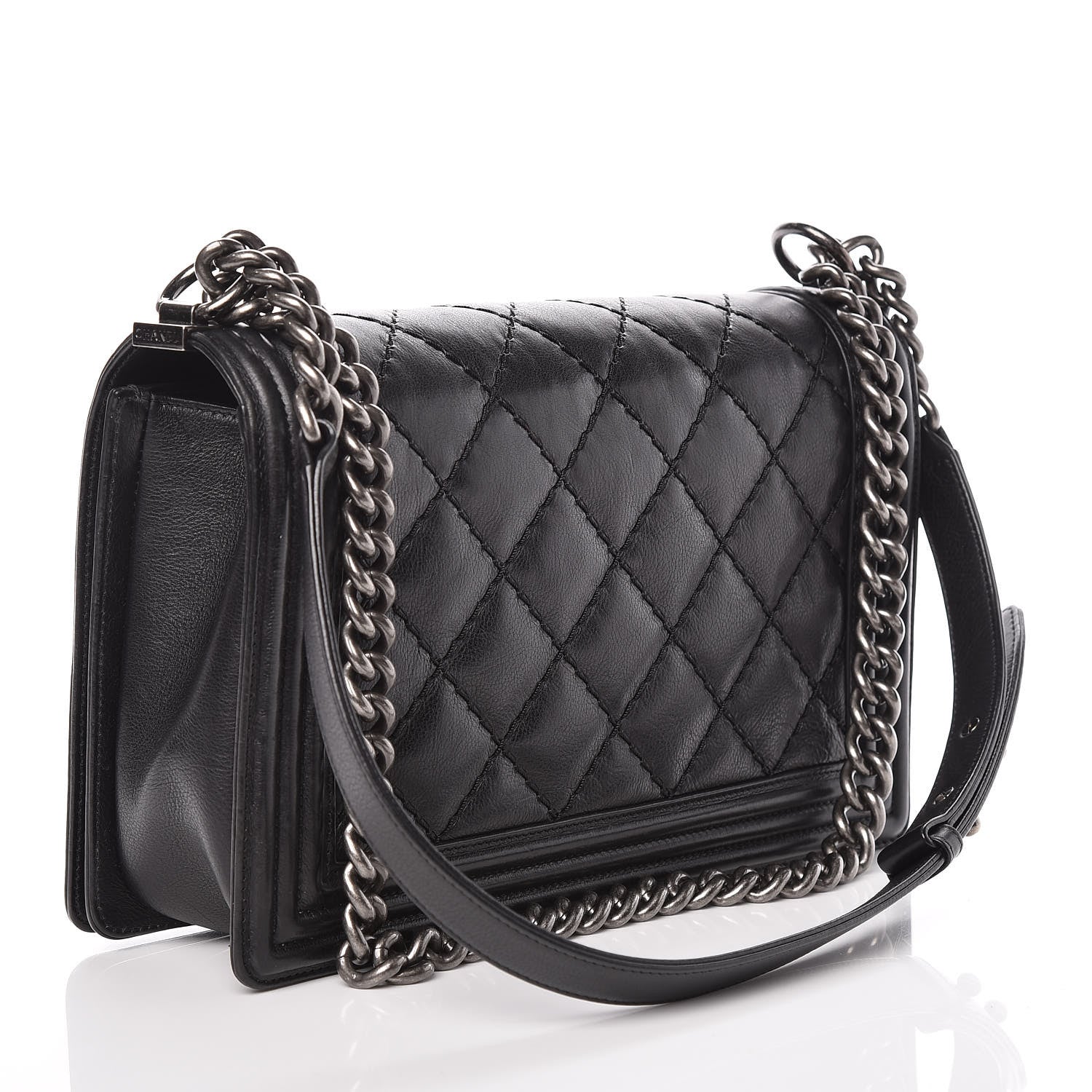 Chanel Calfskin Quilted Double Stitch New Medium Boy Flap Black 3 of 11