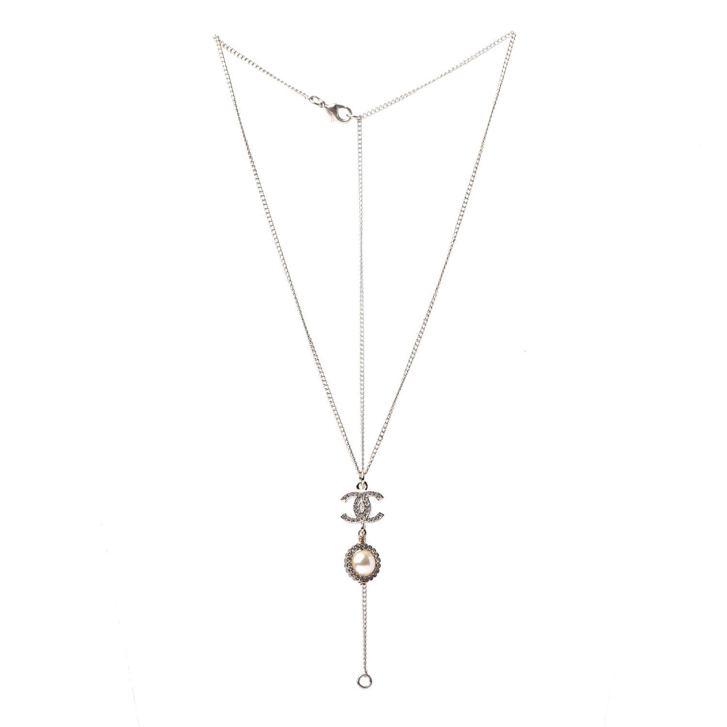 Crystal Pearl CC Lace Camellia Necklace Gold