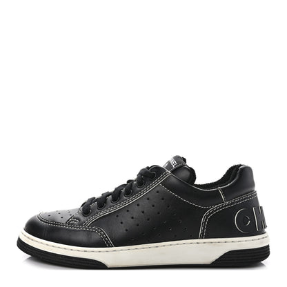 Chanel Calfskin Womens Logo Sneakers 39.5 Black White 1 of 9