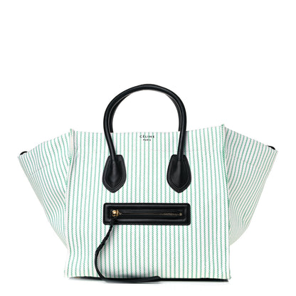 Celine Cotton Canvas Striped Medium Phantom Luggage White Green 1 of 9