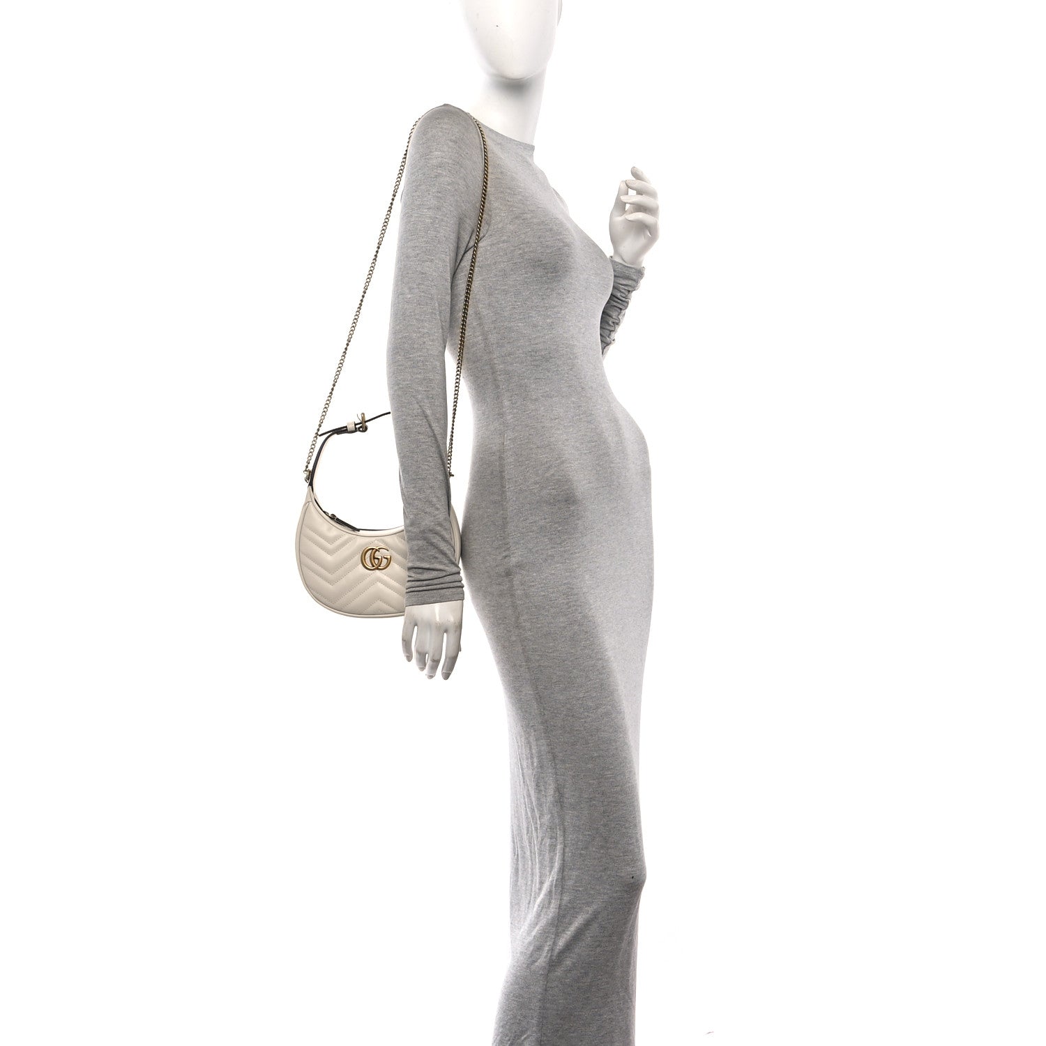 Gucci Calfskin Matelasse Chevron Mini GG Marmont Half Moon Hobo Mystic White 2 of 11