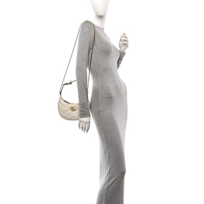 Gucci Calfskin Matelasse Chevron Mini GG Marmont Half Moon Hobo Mystic White 2 of 11