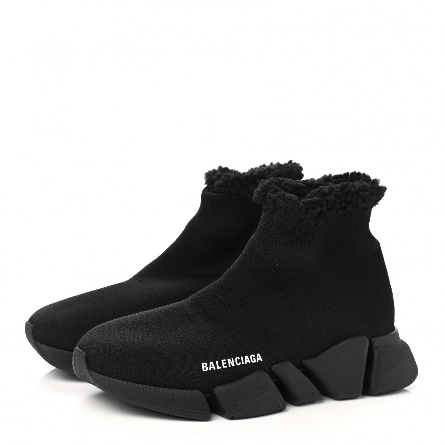 Balenciaga Technical 3D Recycled Knit Fake Fur Womens Speed 2.0 Sneakers 39 Monocolor Black 3 of 8