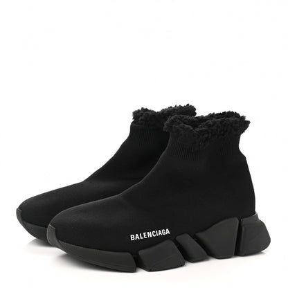 Balenciaga Technical 3D Recycled Knit Fake Fur Womens Speed 2.0 Sneakers 39 Monocolor Black 3 of 8