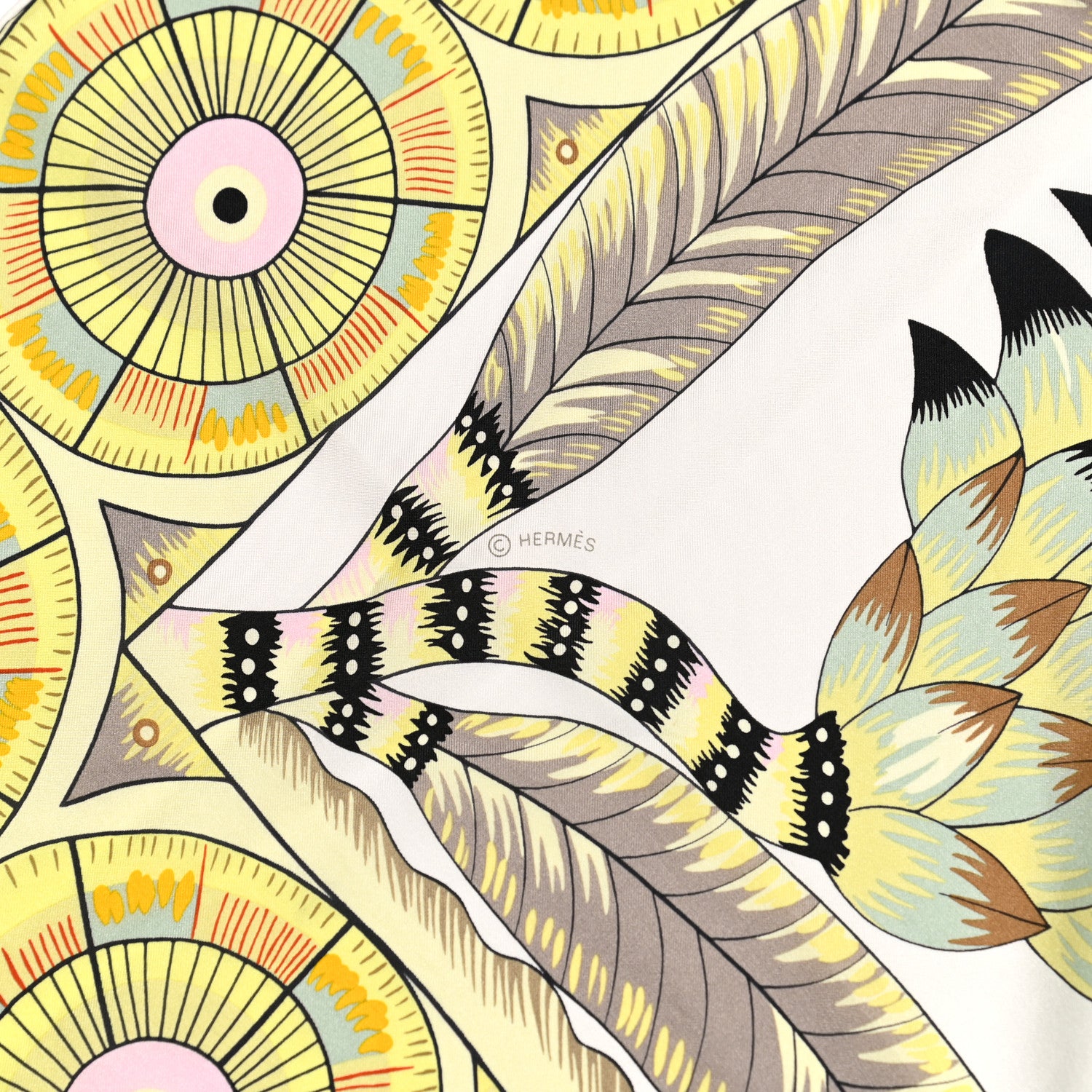 Hermes Silk The Savana Dance Wash 140 Scarf White Jaune Soufre 5 of 7