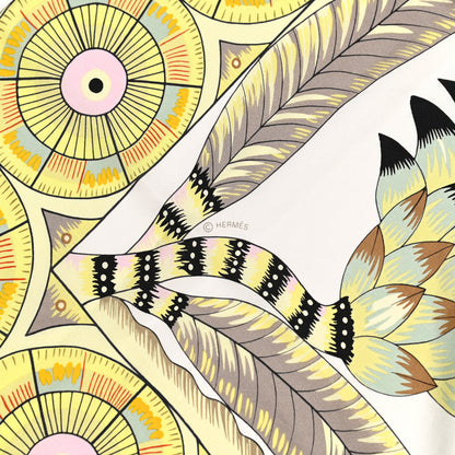 Hermes Silk The Savana Dance Wash 140 Scarf White Jaune Soufre 5 of 7