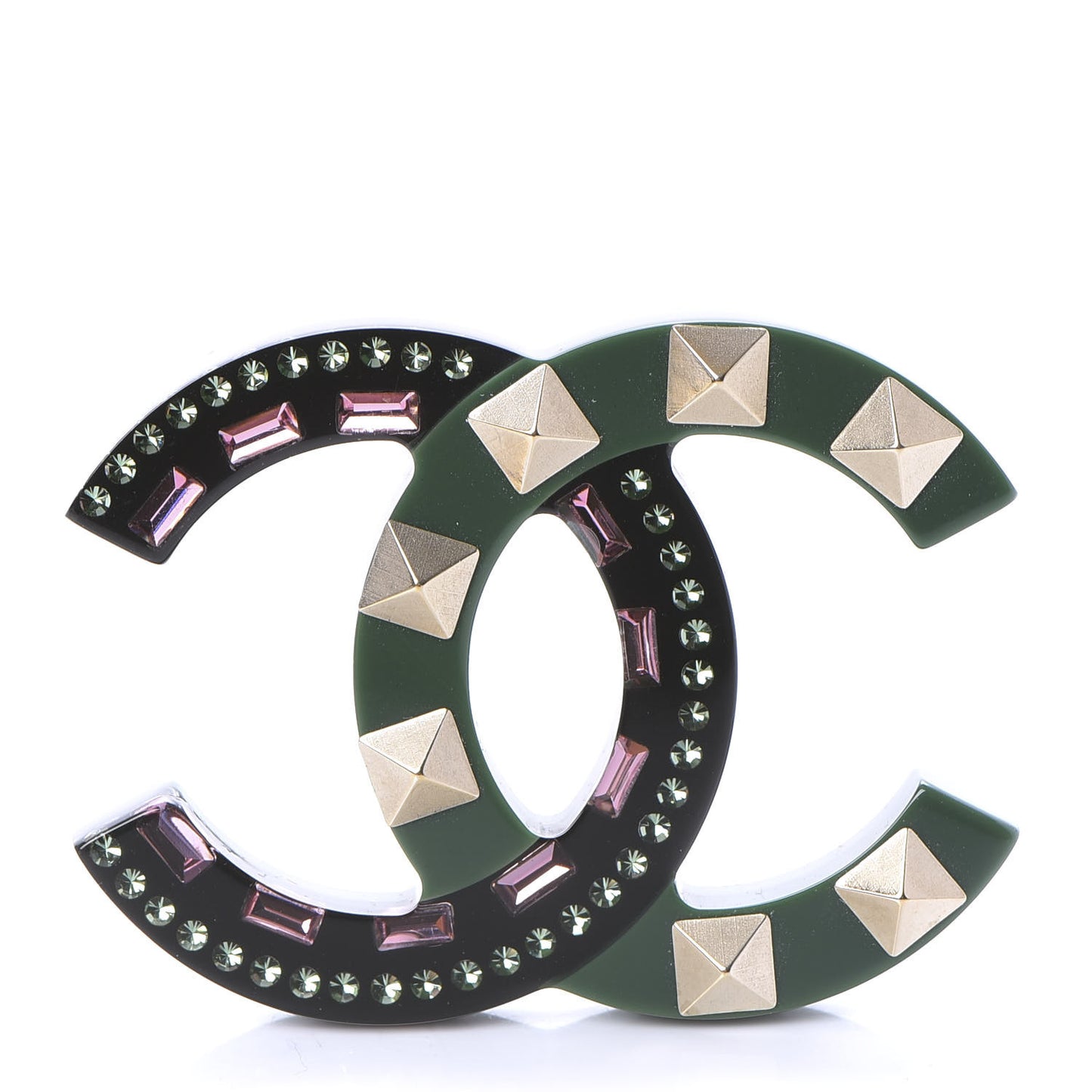 Resin Crystal Studded CC Brooch Green Multicolor
