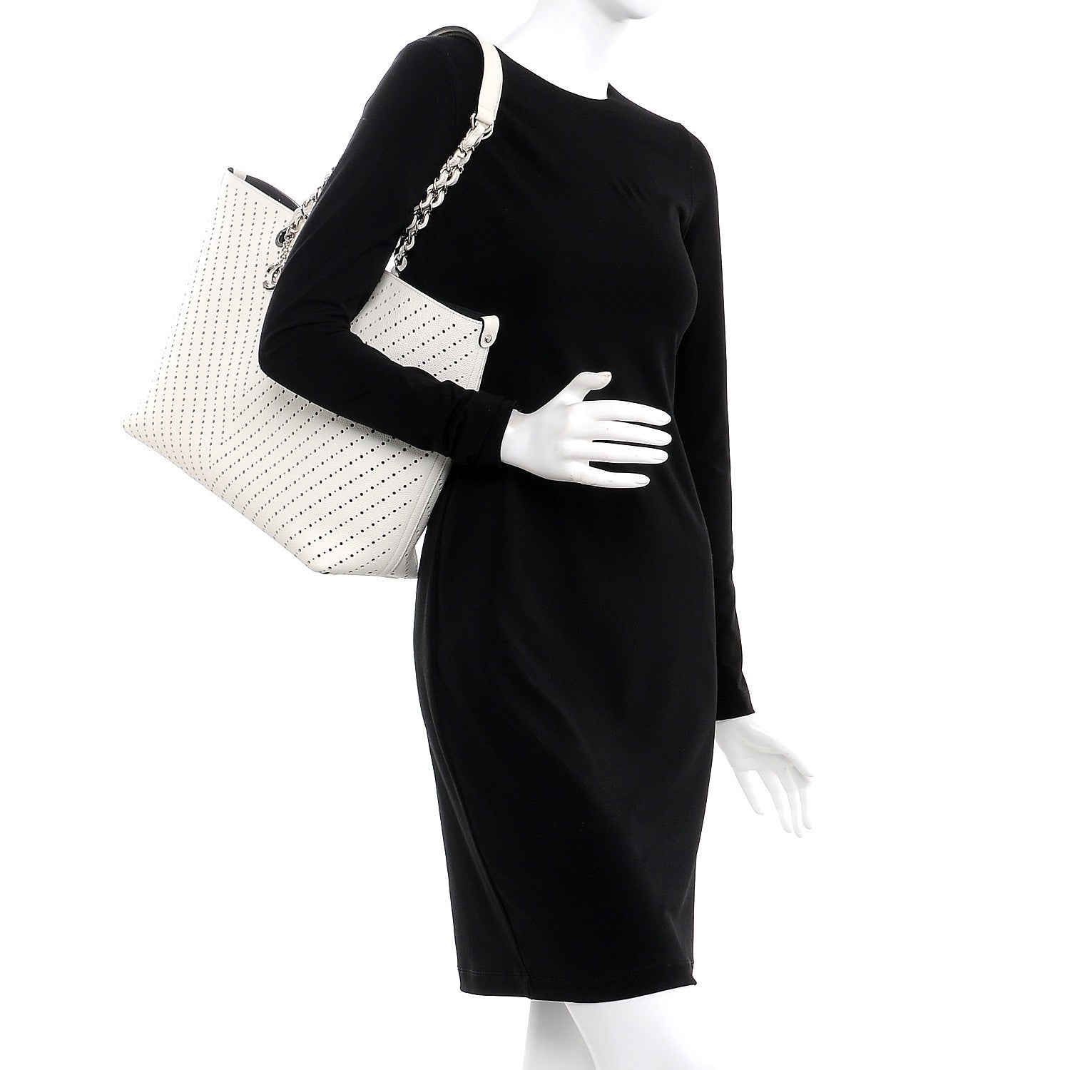 Chanel Perforated Grained Calfskin Large Shopping Tote White 2 of 8