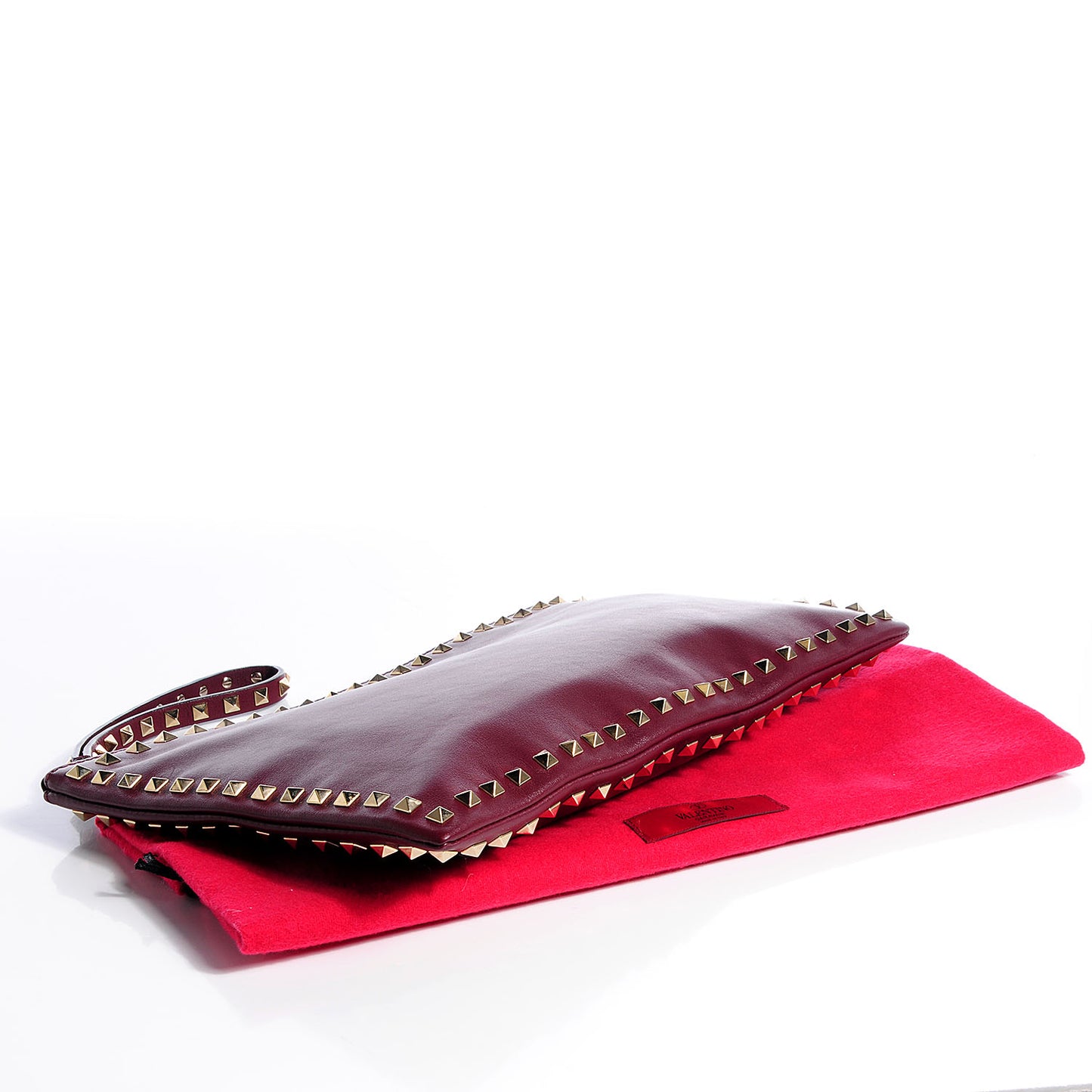 Vitello Large Rockstud Zip Wristlet Pouch Rubin