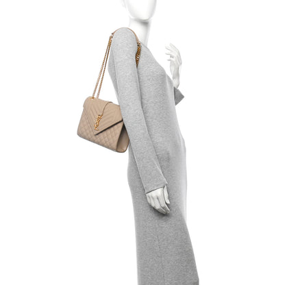 Saint Laurent Grain De Poudre Textured Mixed Matelasse Medium Triquilt Monogram Satchel Dark Beige 2 of 12