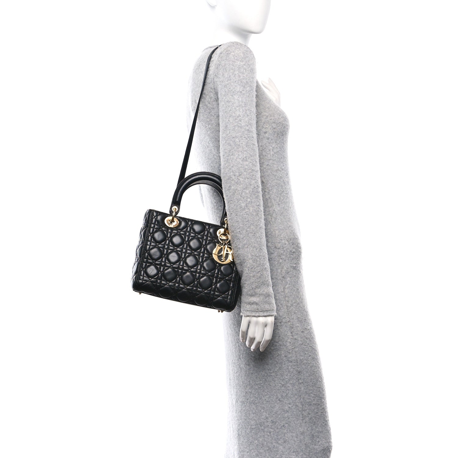 Christian Dior Lambskin Cannage Medium Lady Dior Black 2 of 10