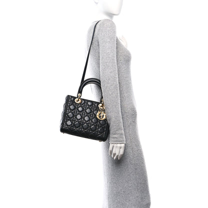 Christian Dior Lambskin Cannage Medium Lady Dior Black 2 of 10