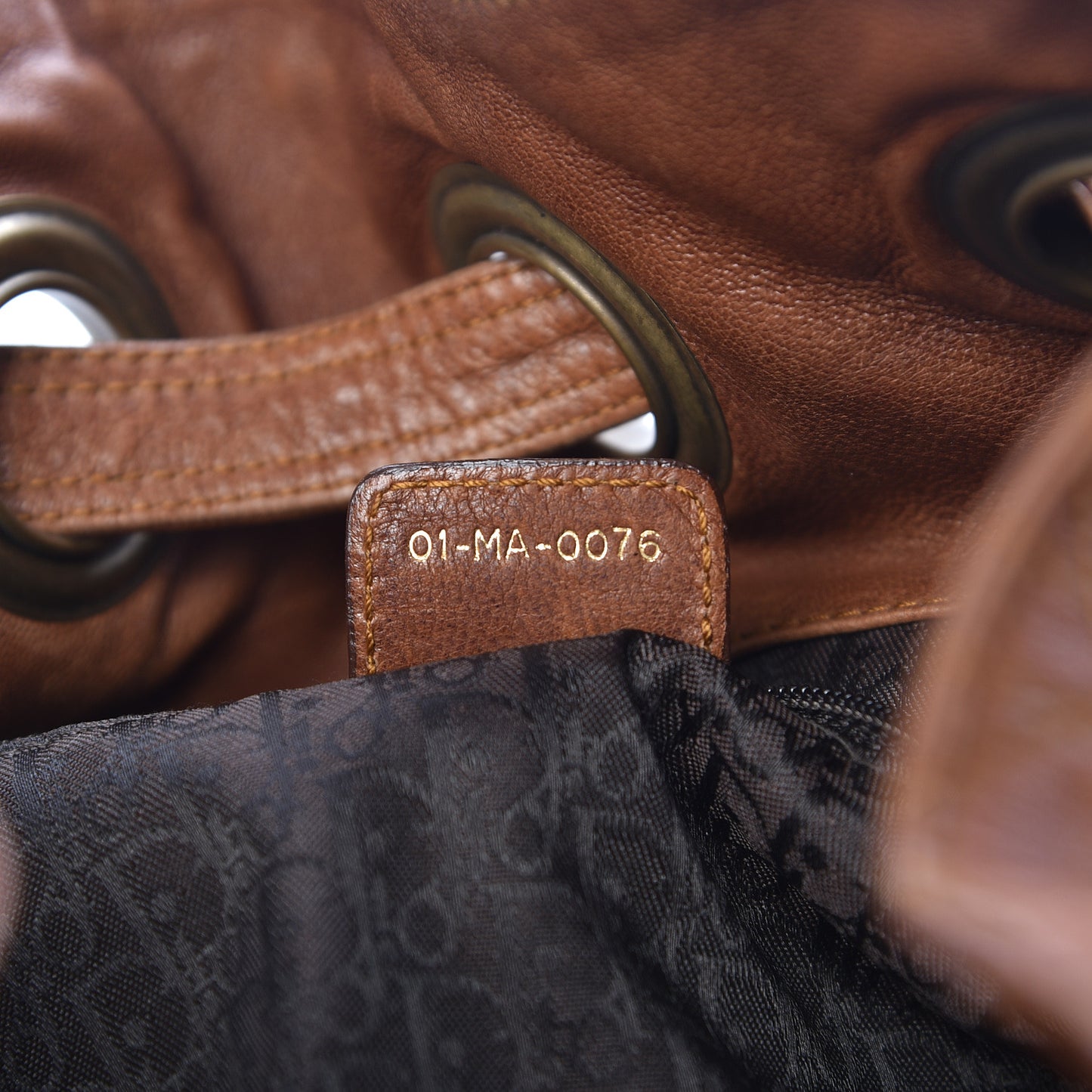 Lambskin Cannage Drawstring Bag Brown