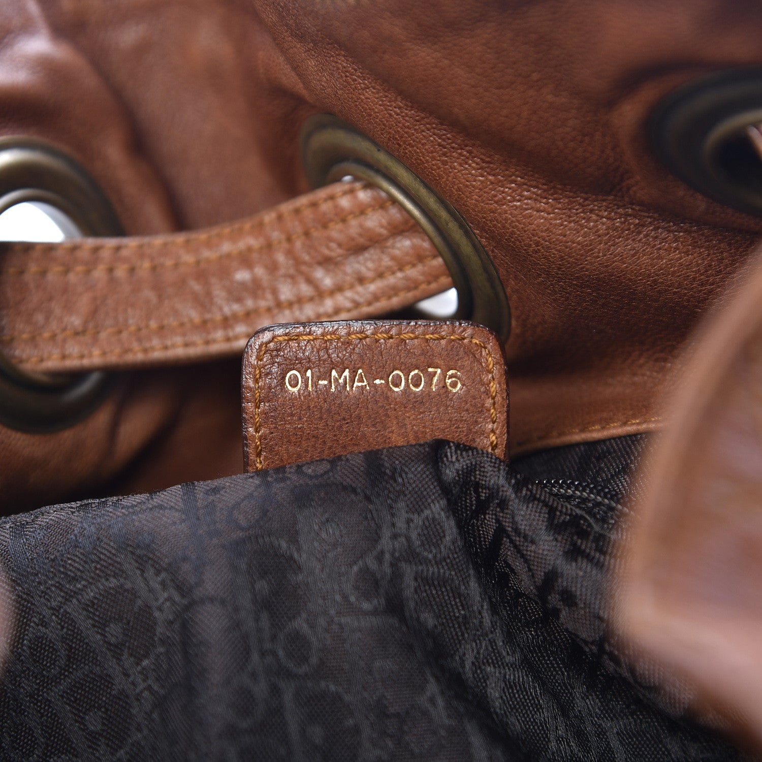 Christian Dior Lambskin Cannage Drawstring Bag Brown 7 of 16