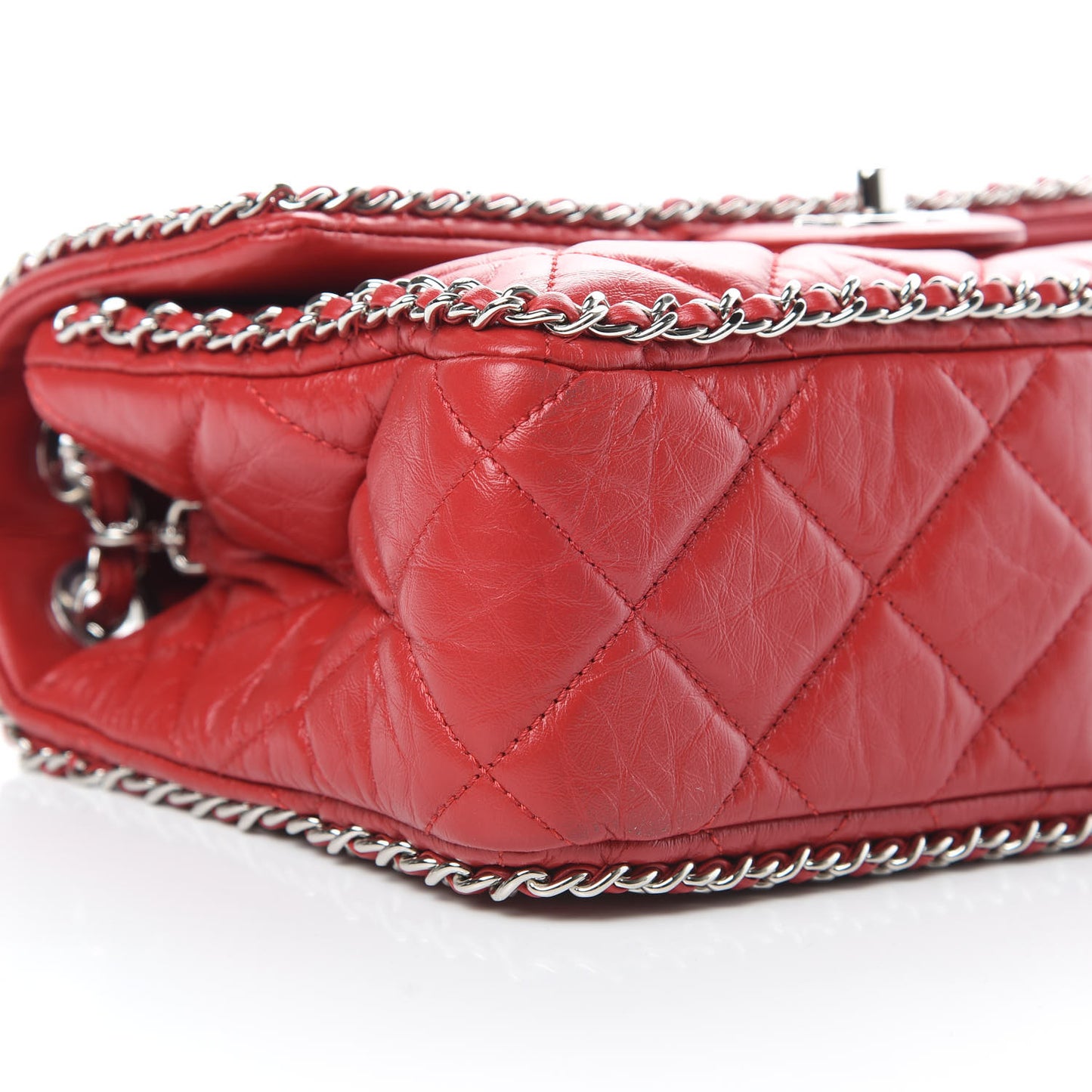 Crumpled Calfskin Medium Chain All Over Flap Red