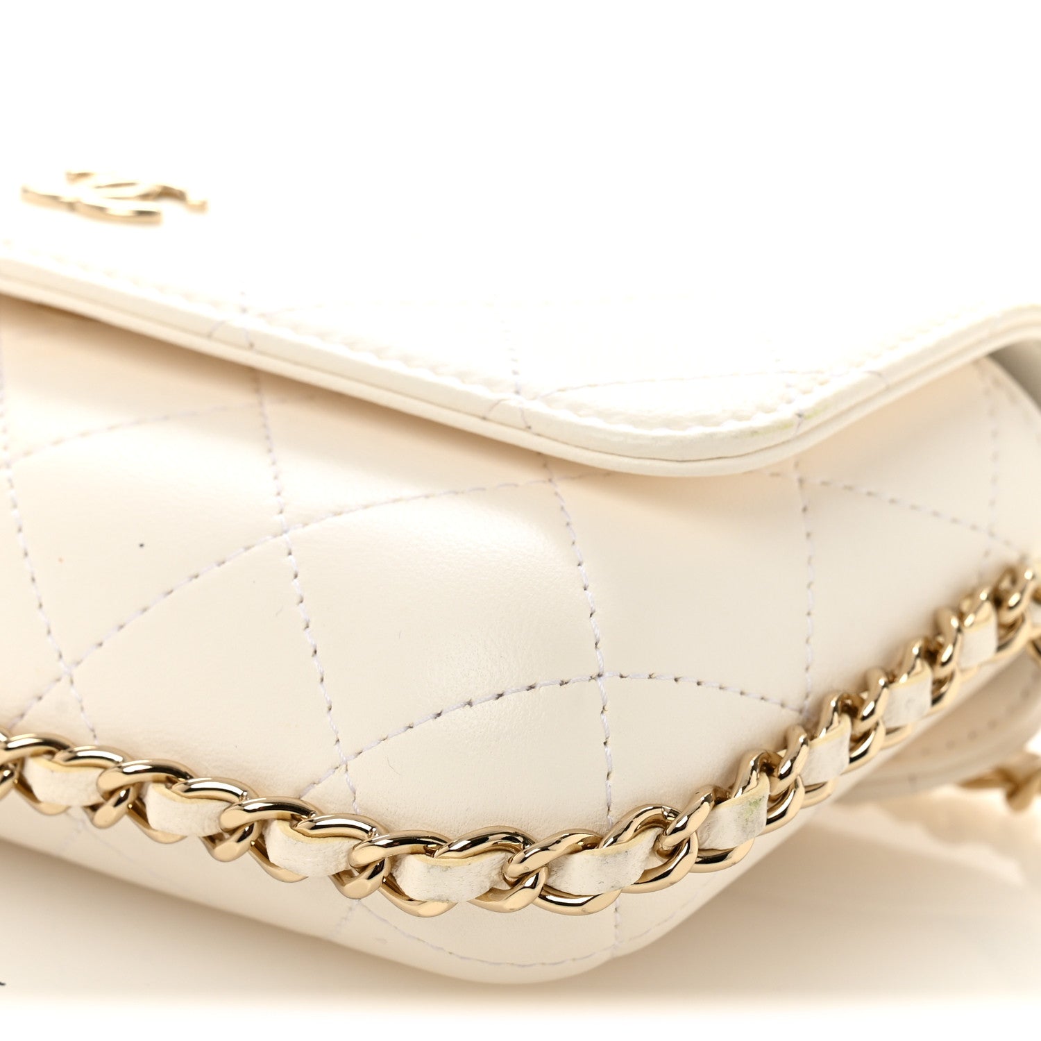 Chanel Calfskin Diamond Stitched Chain Around Flap Phone Holder White 10 of 11