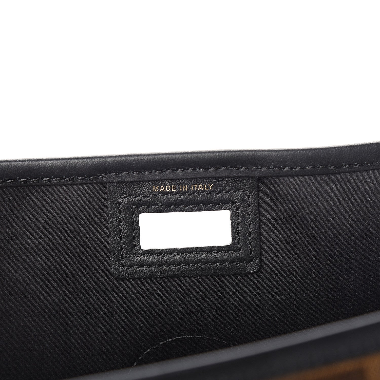 Fendi Glazed Fabric Vitello Century FF 1974 Stamp Patch Mini Peekaboo Defender Cover Mogano Panna Black 5 of 9