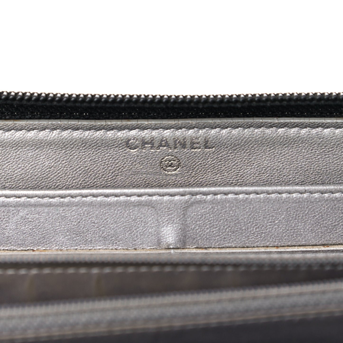 Lambskin Camellia Embossed Large Zip Around Gusset Wallet Black
