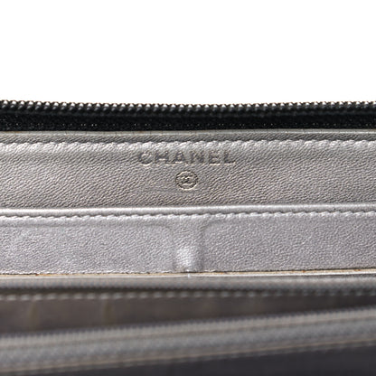 Chanel Lambskin Camellia Embossed Large Zip Around Gusset Wallet Black 6 of 12