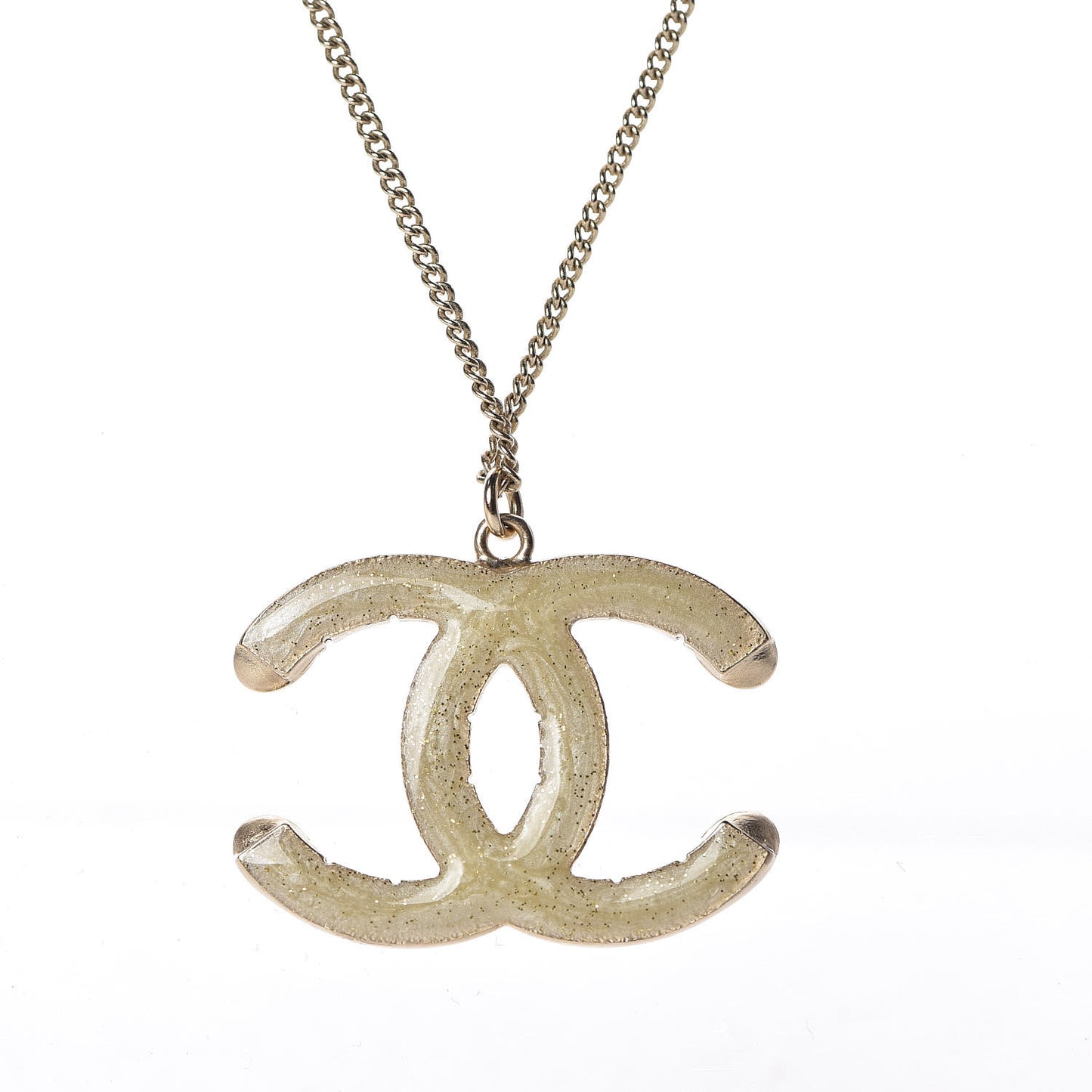 Pearl Crystal Baguette CC Long Necklace Gold