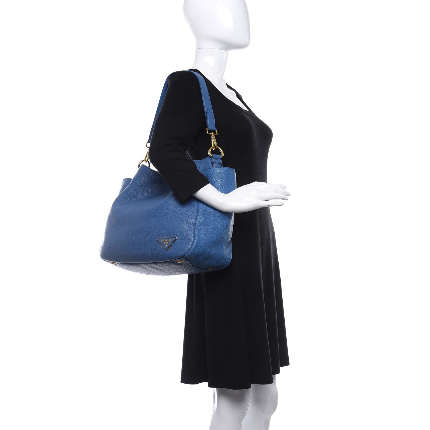 Prada Vitello Daino Side Pocket Hobo Azzurro 2 of 9