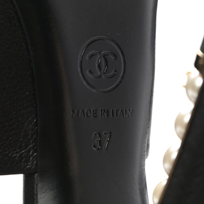 Chanel Lambskin Pearl Ankle Strap Sandals 37 Black 6 of 9