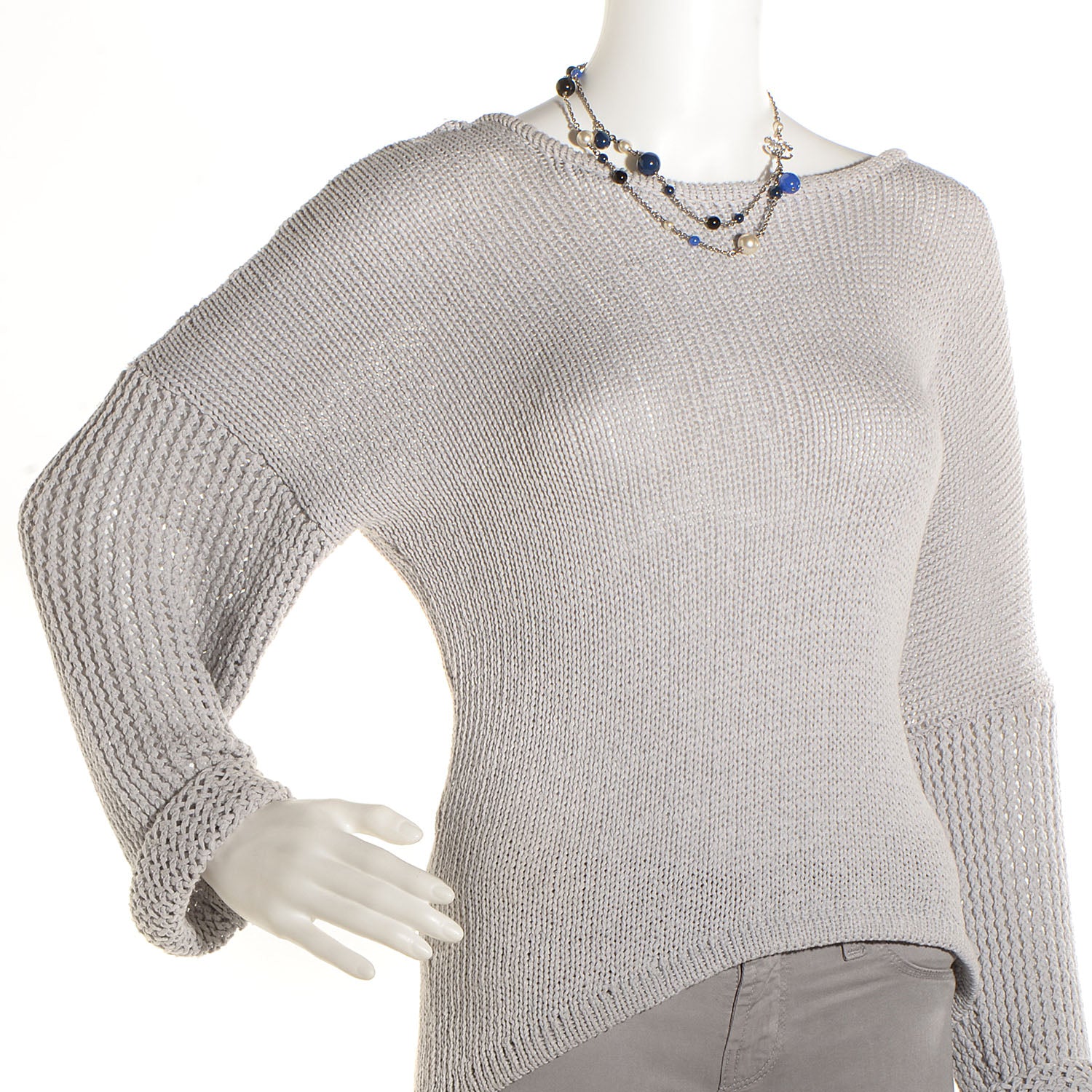 Chanel Pearl Crystal CC Beaded Double Strand Necklace Blue Silver 2 of 7