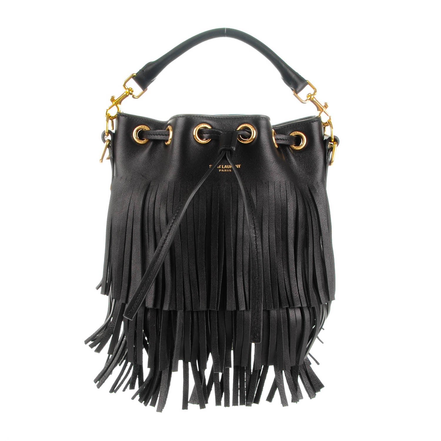 Saint Laurent Calfskin Small Emmanuelle Fringe Bucket Bag Black 1 of 7
