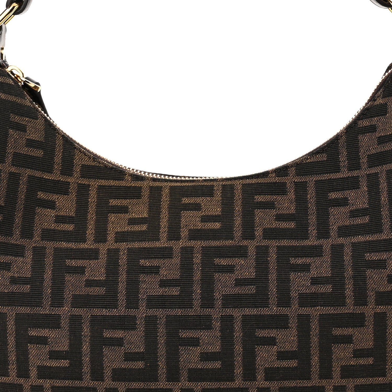 Fendi Fabric Jacquard Vitello Grace FF 1974 Small Fendigraphy Hobo Bag Tobacco Moro Ebano 7 of 11
