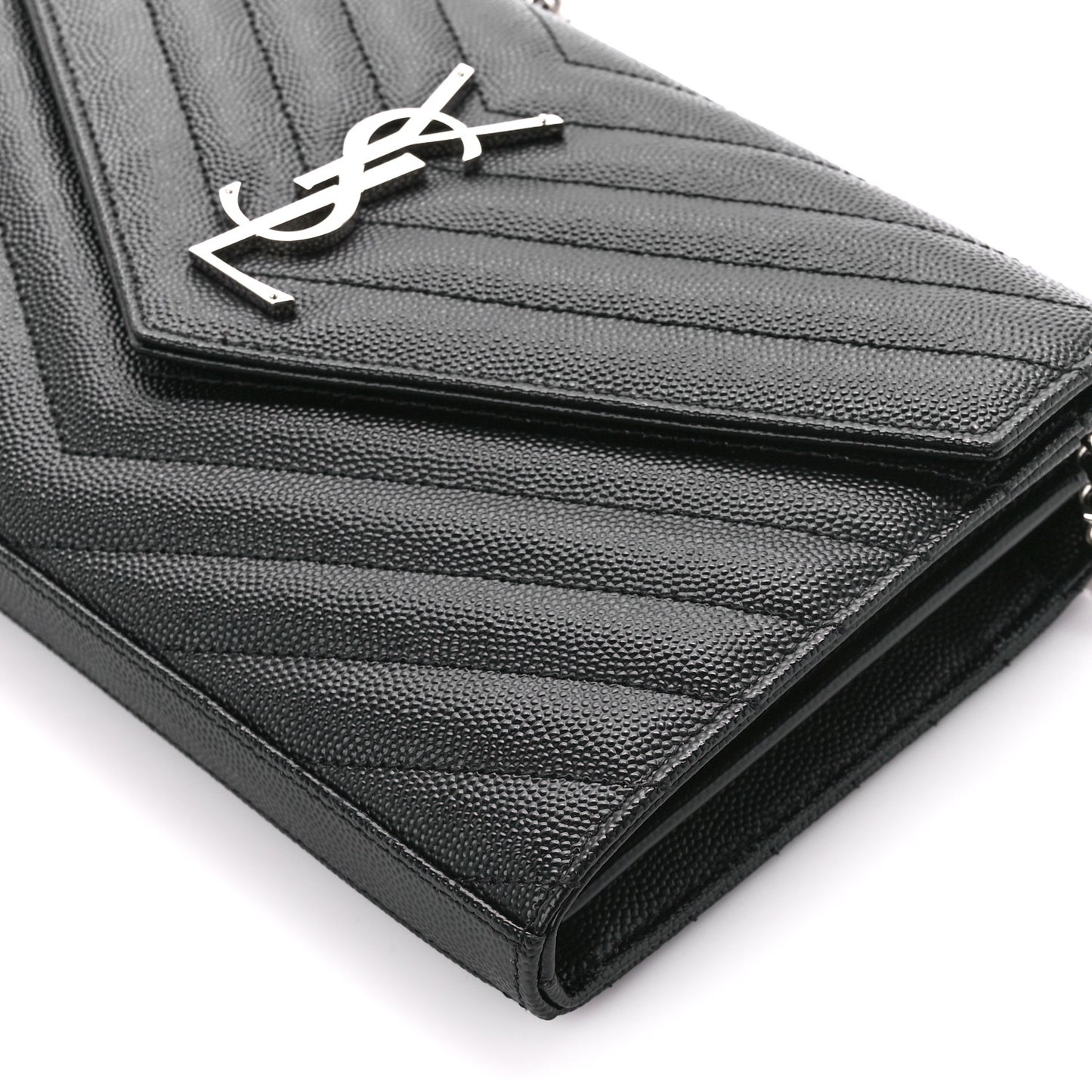 Grain De Poudre Matelasse Chevron Monogram Chain Wallet Black