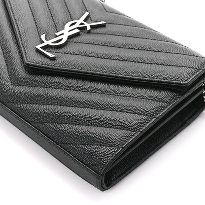 Saint Laurent Grain De Poudre Matelasse Chevron Monogram Chain Wallet Black 10 of 11