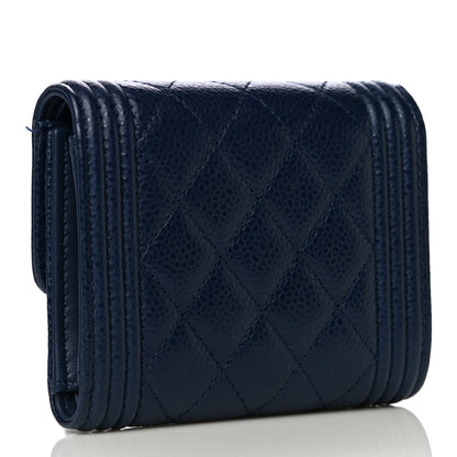 Chanel Caviar Quilted Compact Boy Wallet Blue 3 of 12