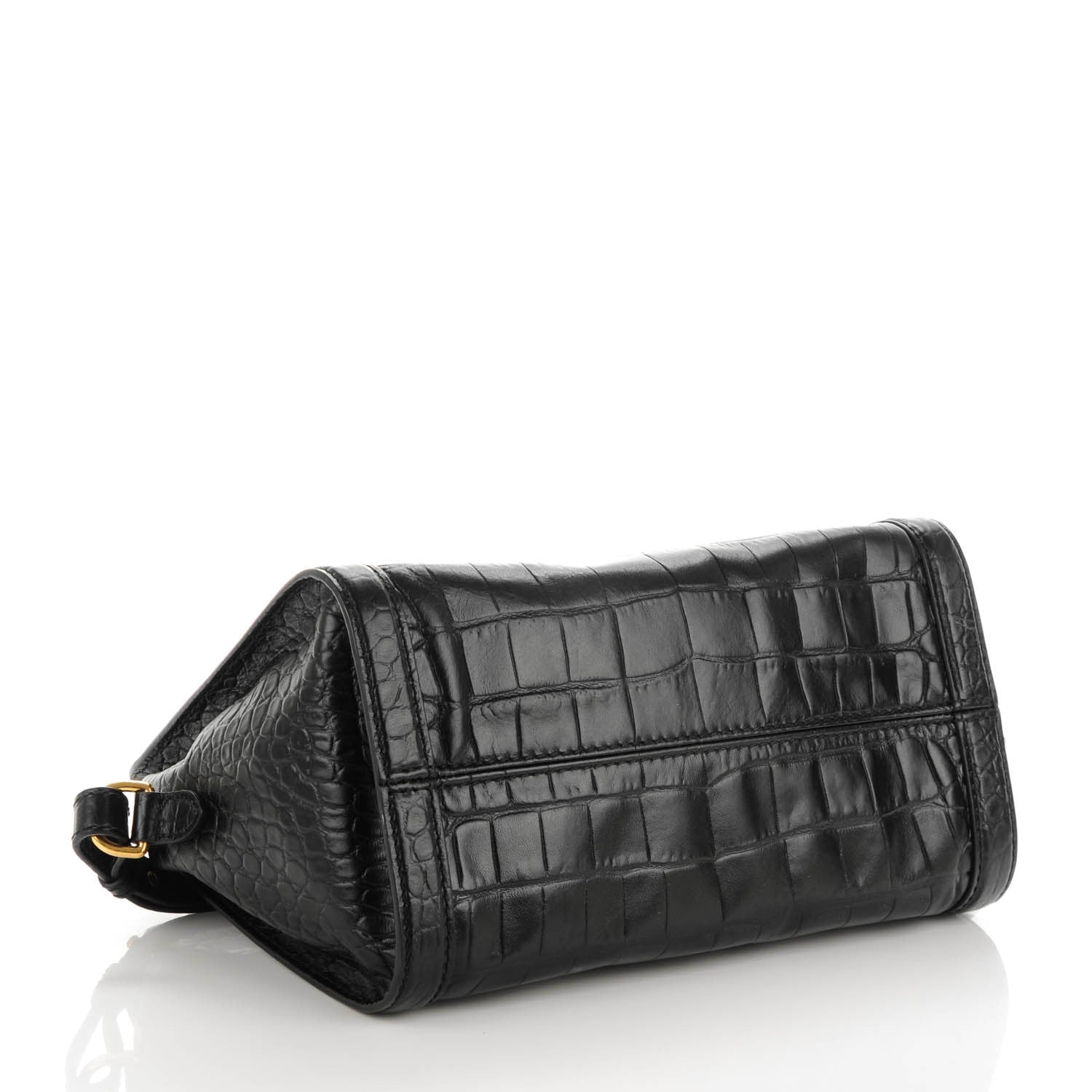 Alexander McQueen Calfskin Crocodile Embossed Small Skull Padlock Zip Around Tote Black 4 of 8